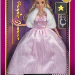 Poupée Mannequin Glamour Robe Rose Gilet Blanc