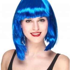 PERRUQUE MI-LONGUE BLEUE Femme avec Frange